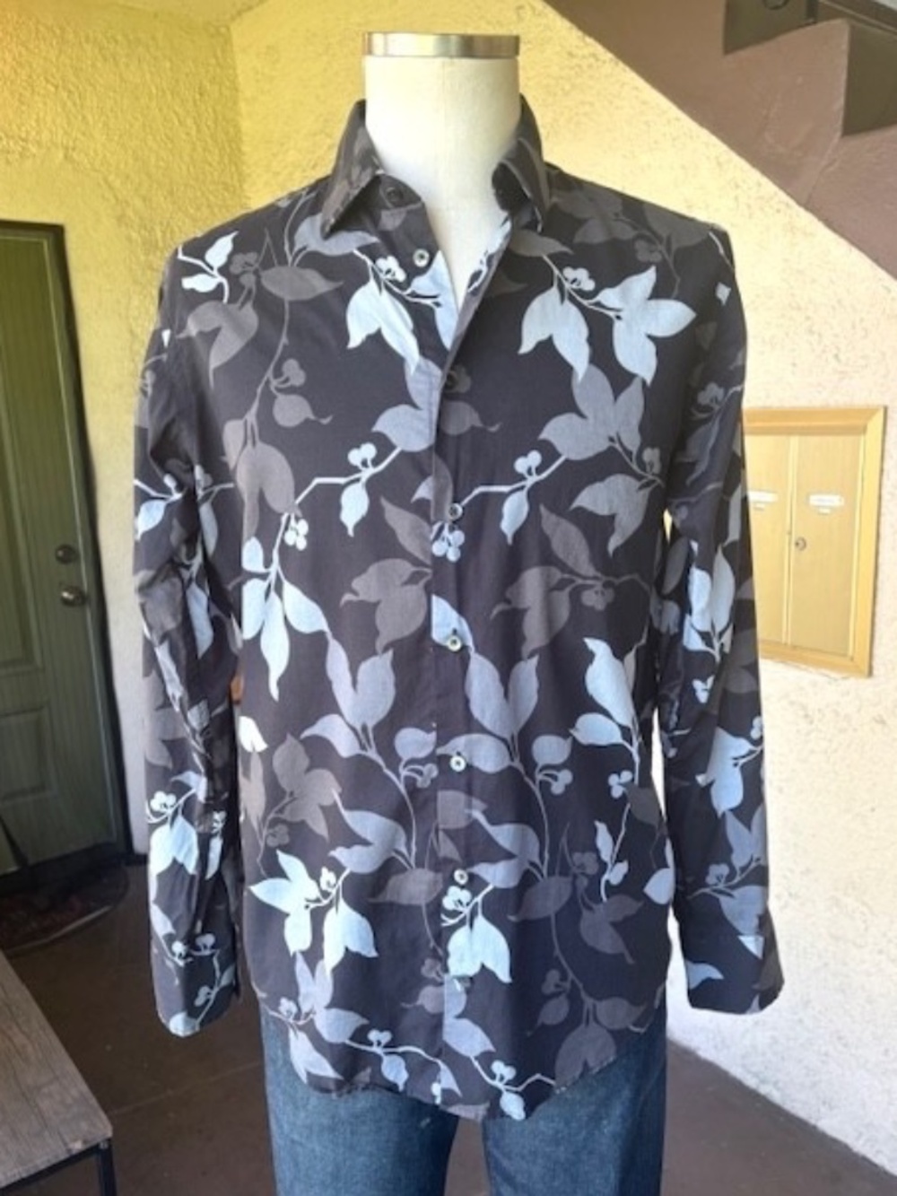 RICHARD JAMES Long-Sleeve Cotton Print Button Down Shirt EUC/sz 41= 16 Neck